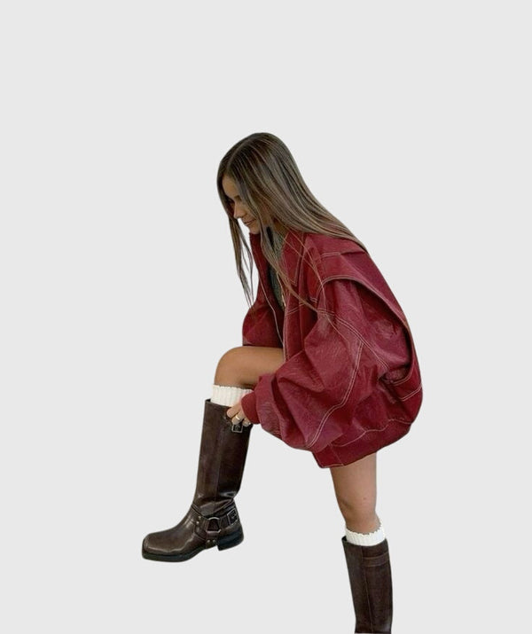 Faye™ - Oversized Skórzana Kurtka